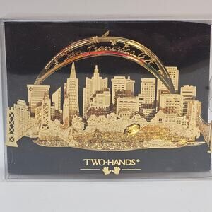 VTG NWOT TWO HANDS Gold Plated Brass Ornament San Francisco Original Box 1980s